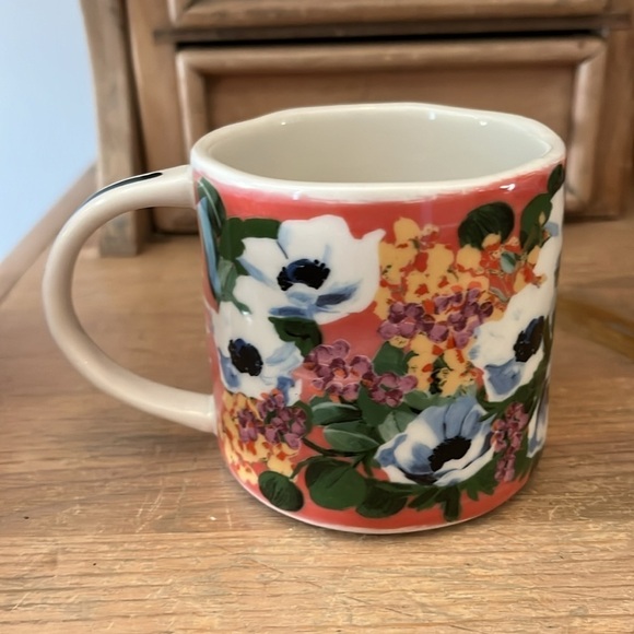 Anthropologie Home “Dawn” Monogram Mug Letter “L” Floral Blue Poppies Coffee - Picture 4 of 6